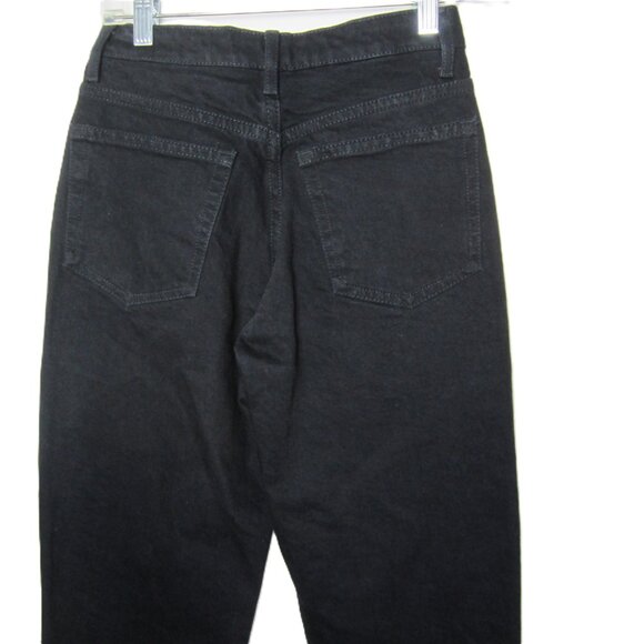Topshop NEW 26 US 4 Black Straight Jeans Raw Hem 26" Inseam Crop High Waist - Picture 8 of 9